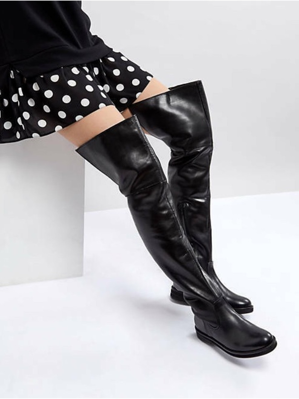 Mango (MNG) Women 40 US 9 Black Leather Flat Over-the-Knee Riding Boots